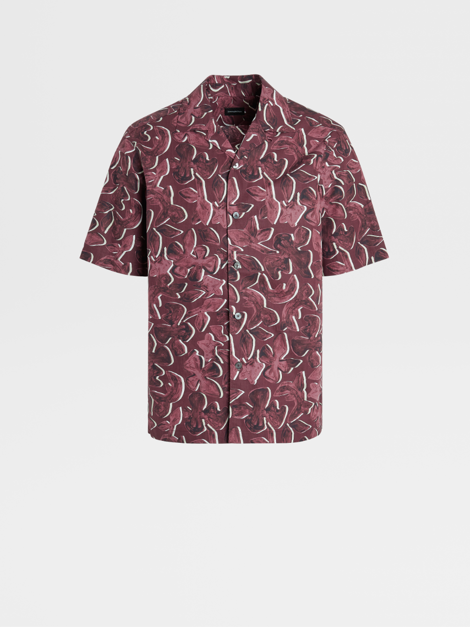 Dark Red and Off White Printed Pure Cotton Short-sleeve Shirt, Regular Fit